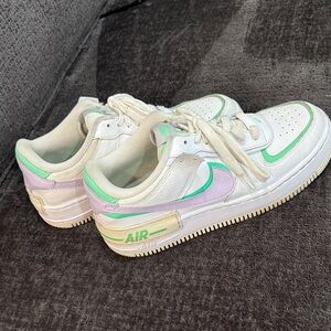 Nike Air AF1 White and Green Athletic Shoes